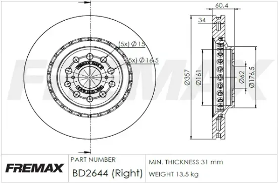 Bremsscheibe Vorderachse rechts FREMAX BD-2644 Bild Bremsscheibe Vorderachse rechts FREMAX BD-2644