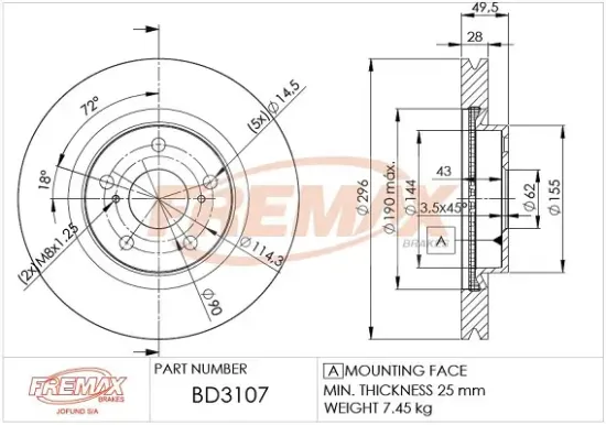Bremsscheibe Vorderachse FREMAX BD-3107 Bild Bremsscheibe Vorderachse FREMAX BD-3107