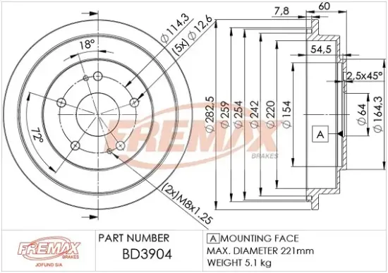 Bremstrommel FREMAX BD-3904 Bild Bremstrommel FREMAX BD-3904