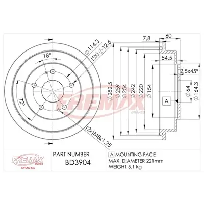 Bremstrommel FREMAX BD-3904 Bild Bremstrommel FREMAX BD-3904