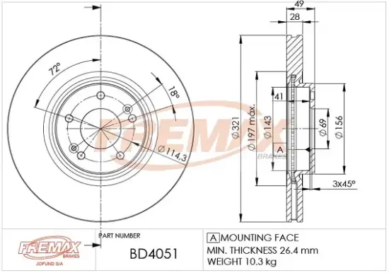 Bremsscheibe Vorderachse FREMAX BD-4051 Bild Bremsscheibe Vorderachse FREMAX BD-4051