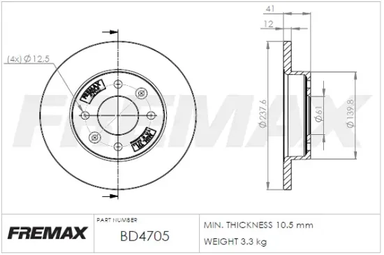 Bremsscheibe Vorderachse FREMAX BD-4705 Bild Bremsscheibe Vorderachse FREMAX BD-4705