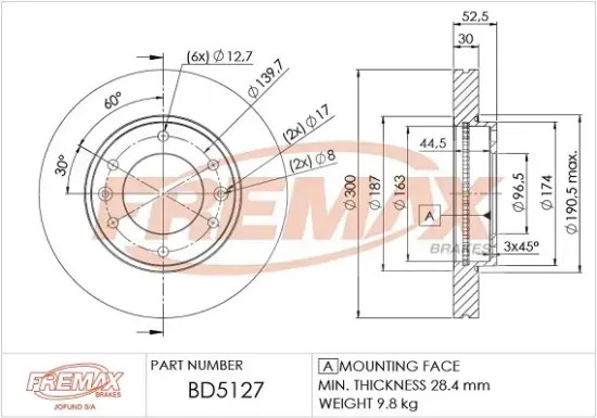 Bremsscheibe Vorderachse FREMAX BD-5127 Bild Bremsscheibe Vorderachse FREMAX BD-5127