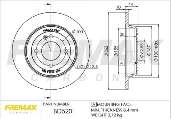 Bremsscheibe Hinterachse FREMAX BD-5201 Bild Bremsscheibe Hinterachse FREMAX BD-5201