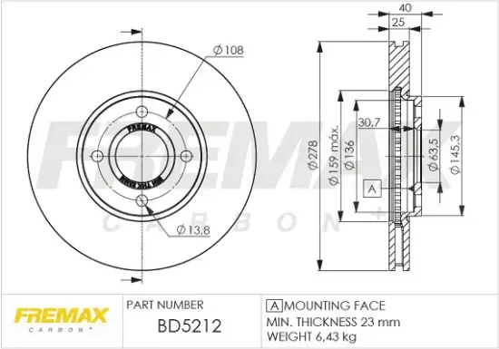 Bremsscheibe Vorderachse FREMAX BD-5212 Bild Bremsscheibe Vorderachse FREMAX BD-5212