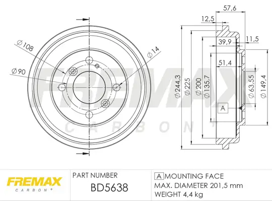 Bremstrommel Hinterachse FREMAX BD-5638 Bild Bremstrommel Hinterachse FREMAX BD-5638