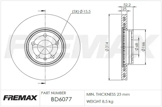 Bremsscheibe Vorderachse FREMAX BD-6077 Bild Bremsscheibe Vorderachse FREMAX BD-6077