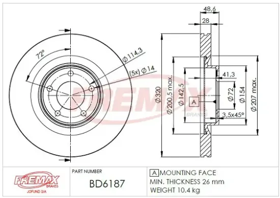 Bremsscheibe Vorderachse FREMAX BD-6187 Bild Bremsscheibe Vorderachse FREMAX BD-6187