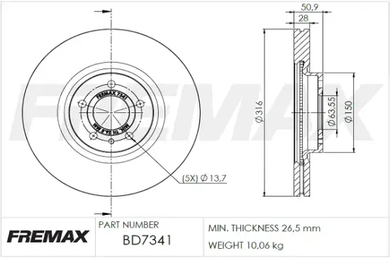 Bremsscheibe Vorderachse FREMAX BD-7341 Bild Bremsscheibe Vorderachse FREMAX BD-7341