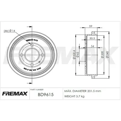 Bremstrommel Hinterachse FREMAX BD-9615 Bild Bremstrommel Hinterachse FREMAX BD-9615