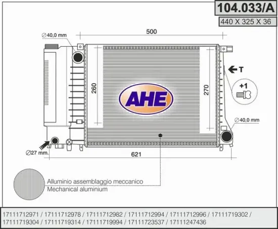 Kühler, Motorkühlung AHE 104.033/A Bild Kühler, Motorkühlung AHE 104.033/A