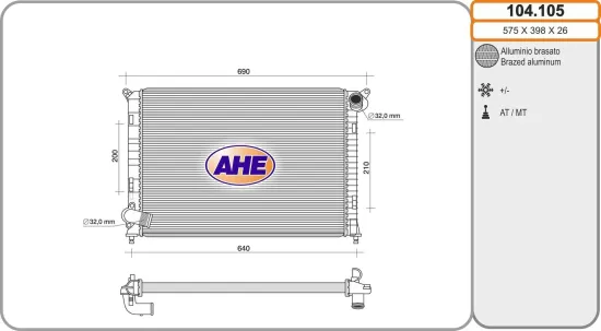 Kühler, Motorkühlung AHE 104.105 Bild Kühler, Motorkühlung AHE 104.105