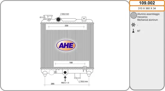 Kühler, Motorkühlung AHE 109.002 Bild Kühler, Motorkühlung AHE 109.002