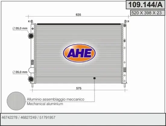 Kühler, Motorkühlung AHE 109.144/A Bild Kühler, Motorkühlung AHE 109.144/A