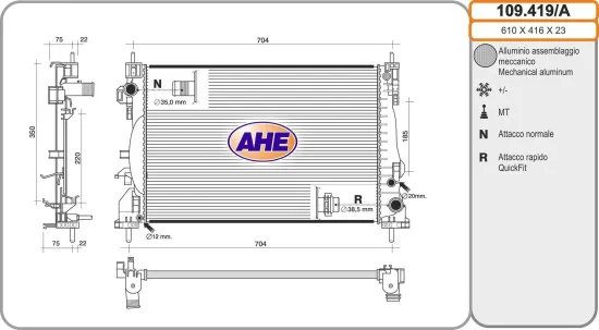 Kühler, Motorkühlung AHE 109.419/A Bild Kühler, Motorkühlung AHE 109.419/A