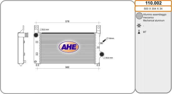 Kühler, Motorkühlung AHE 110.002 Bild Kühler, Motorkühlung AHE 110.002