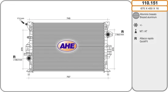 Kühler, Motorkühlung AHE 110.151 Bild Kühler, Motorkühlung AHE 110.151