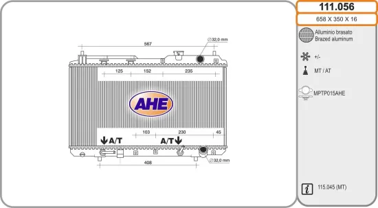 Kühler, Motorkühlung AHE 111.056 Bild Kühler, Motorkühlung AHE 111.056