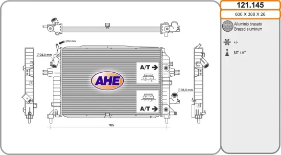 Kühler, Motorkühlung AHE 121.145 Bild Kühler, Motorkühlung AHE 121.145