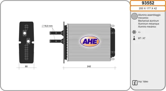 Wärmetauscher, Innenraumheizung AHE 93552 Bild Wärmetauscher, Innenraumheizung AHE 93552