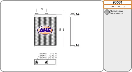 Wärmetauscher, Innenraumheizung AHE 93561 Bild Wärmetauscher, Innenraumheizung AHE 93561