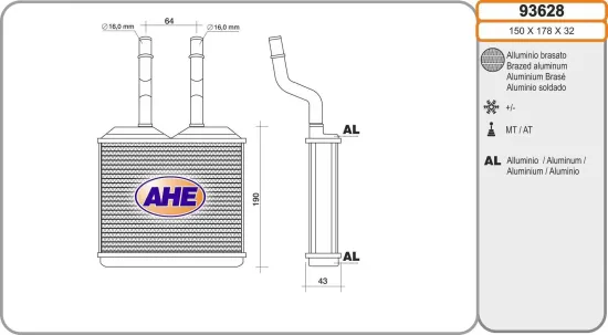 Wärmetauscher, Innenraumheizung AHE 93628 Bild Wärmetauscher, Innenraumheizung AHE 93628