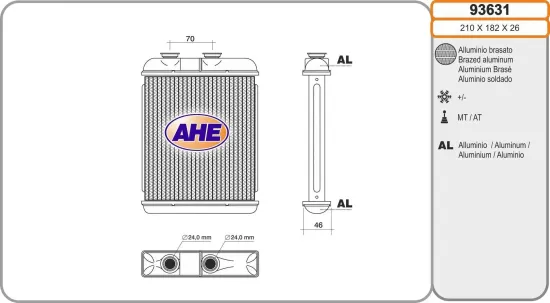 Wärmetauscher, Innenraumheizung AHE 93631 Bild Wärmetauscher, Innenraumheizung AHE 93631