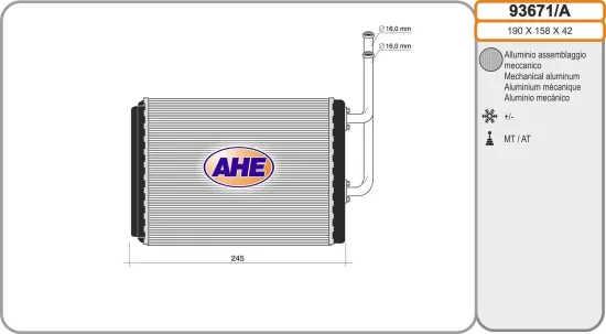 Wärmetauscher, Innenraumheizung AHE 93671/A Bild Wärmetauscher, Innenraumheizung AHE 93671/A