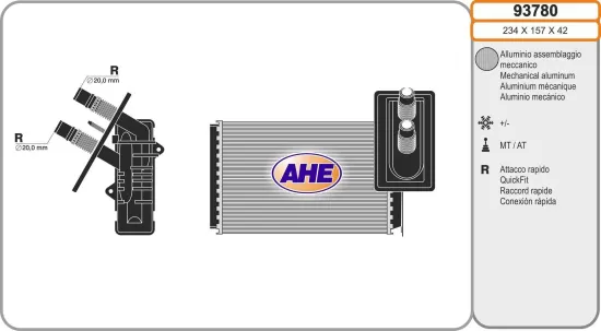 Wärmetauscher, Innenraumheizung AHE 93780 Bild Wärmetauscher, Innenraumheizung AHE 93780