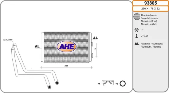 Wärmetauscher, Innenraumheizung AHE 93805 Bild Wärmetauscher, Innenraumheizung AHE 93805