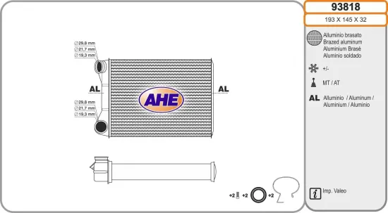 Wärmetauscher, Innenraumheizung AHE 93818 Bild Wärmetauscher, Innenraumheizung AHE 93818