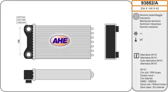 Wärmetauscher, Innenraumheizung AHE 93882/A Bild Wärmetauscher, Innenraumheizung AHE 93882/A