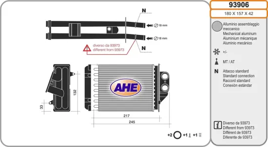 Wärmetauscher, Innenraumheizung AHE 93906 Bild Wärmetauscher, Innenraumheizung AHE 93906