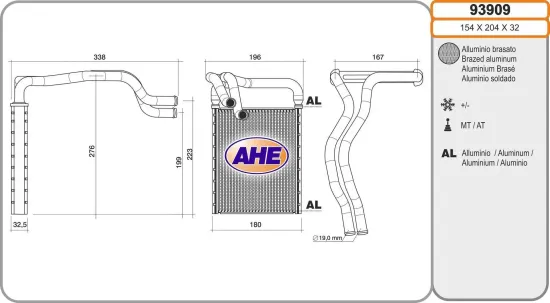 Wärmetauscher, Innenraumheizung AHE 93909 Bild Wärmetauscher, Innenraumheizung AHE 93909