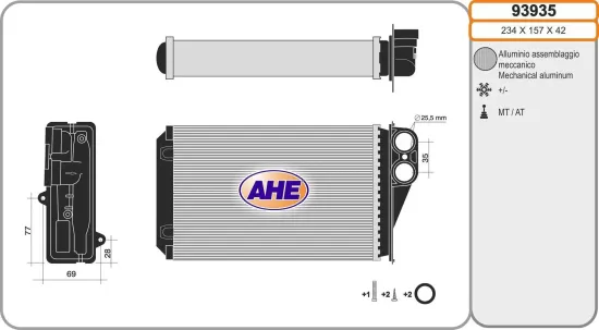 Wärmetauscher, Innenraumheizung AHE 93935 Bild Wärmetauscher, Innenraumheizung AHE 93935