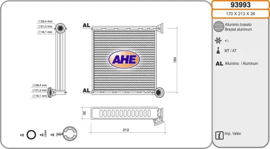 Wärmetauscher, Innenraumheizung AHE 93993 Bild Wärmetauscher, Innenraumheizung AHE 93993