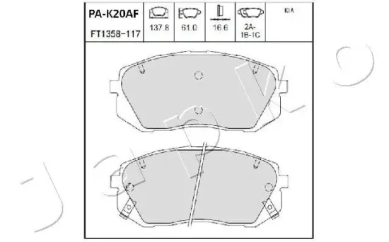 Bremsbelagsatz, Scheibenbremse Vorderachse JAPKO 50K20 Bild Bremsbelagsatz, Scheibenbremse Vorderachse JAPKO 50K20