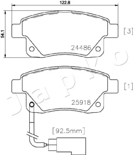 Bremsbelagsatz, Scheibenbremse Hinterachse JAPKO 510308 Bild Bremsbelagsatz, Scheibenbremse Hinterachse JAPKO 510308