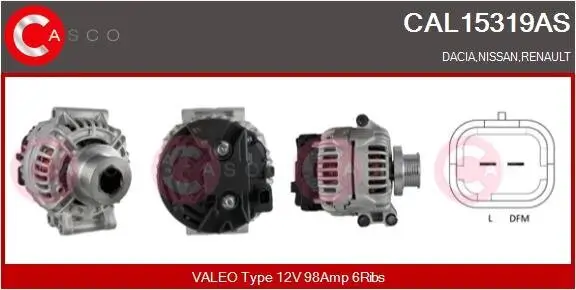 Generator 12 V CASCO CAL15319AS Bild Generator 12 V CASCO CAL15319AS