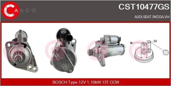 Starter 12 V 1,10 kW CASCO CST10477GS