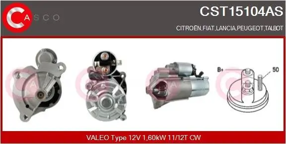 Starter 12 V 1,60 kW CASCO CST15104AS