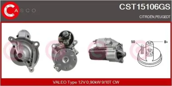 Starter 12 V 0,90 kW CASCO CST15106GS Bild Starter 12 V 0,90 kW CASCO CST15106GS