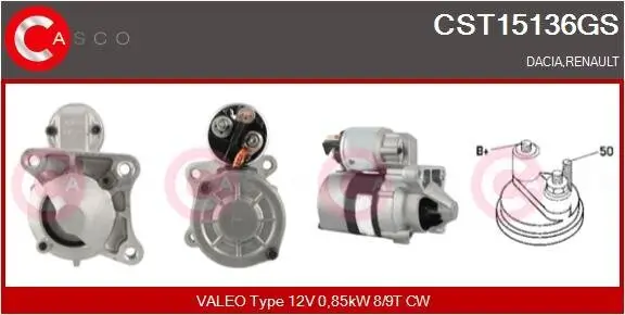 Starter 12 V 0,85 kW CASCO CST15136GS