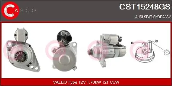 Starter 12 V 1,70 kW CASCO CST15248GS Bild Starter 12 V 1,70 kW CASCO CST15248GS