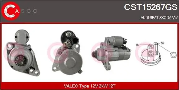 Starter 12 V 2 kW CASCO CST15267GS Bild Starter 12 V 2 kW CASCO CST15267GS