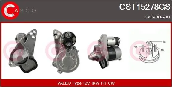 Starter 12 V 1 kW CASCO CST15278GS