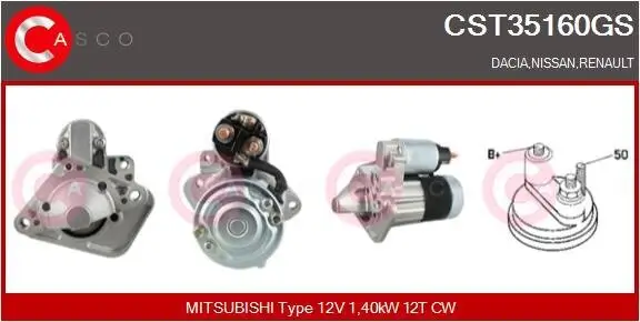 Starter 12 V 1,40 kW CASCO CST35160GS