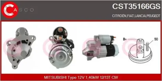 Starter 12 V 1,40 kW CASCO CST35166GS Bild Starter 12 V 1,40 kW CASCO CST35166GS