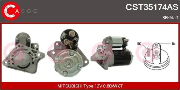 Starter 12 V 0,80 kW CASCO CST35174AS Bild Starter 12 V 0,80 kW CASCO CST35174AS