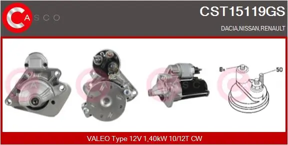 Starter 12 V 1,40 kW CASCO CST15119GS